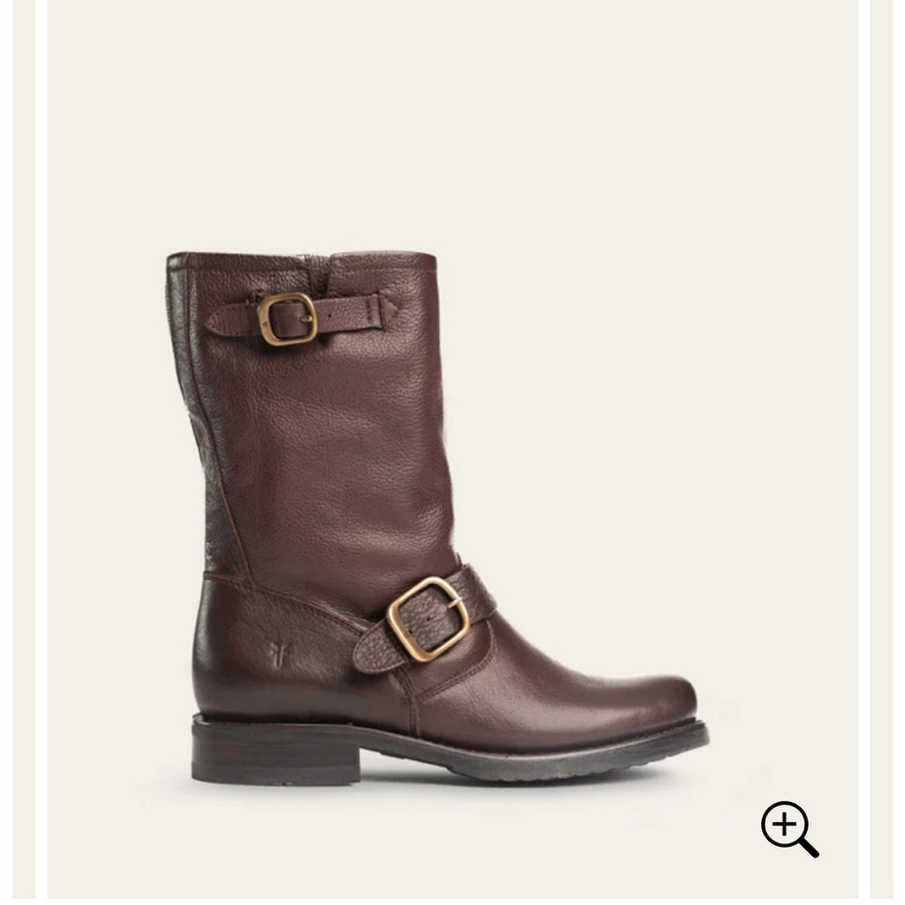 Frye Brown Leather Buckle Moto Boots
